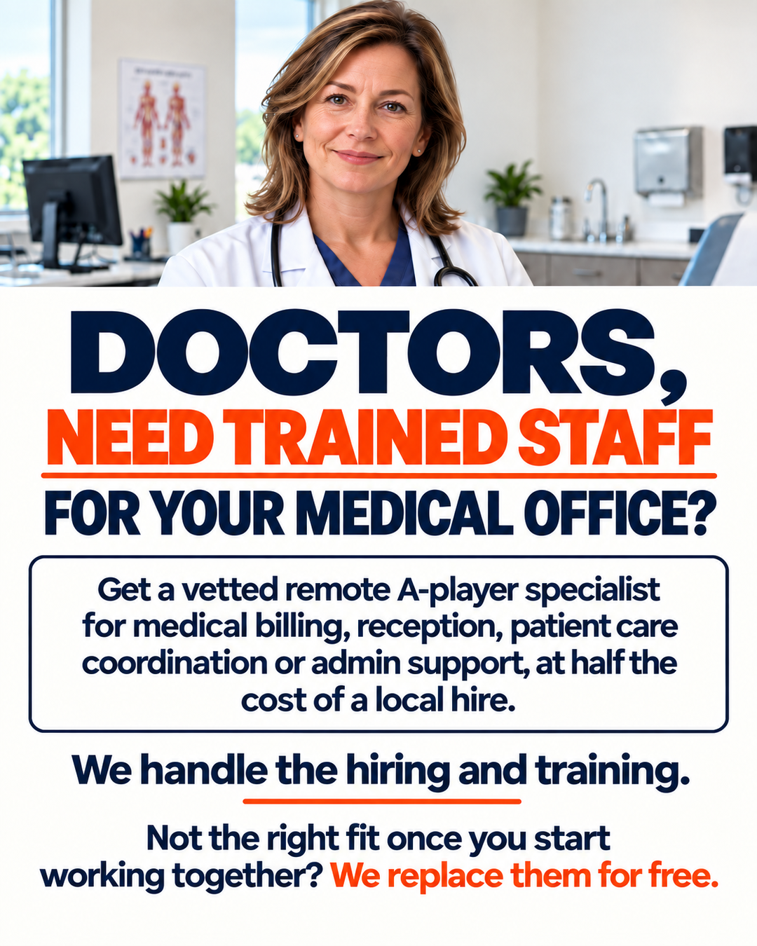 The Coordinators Facebook ad: Pre-vetted remote healthcare staff. Your EMR. Your…