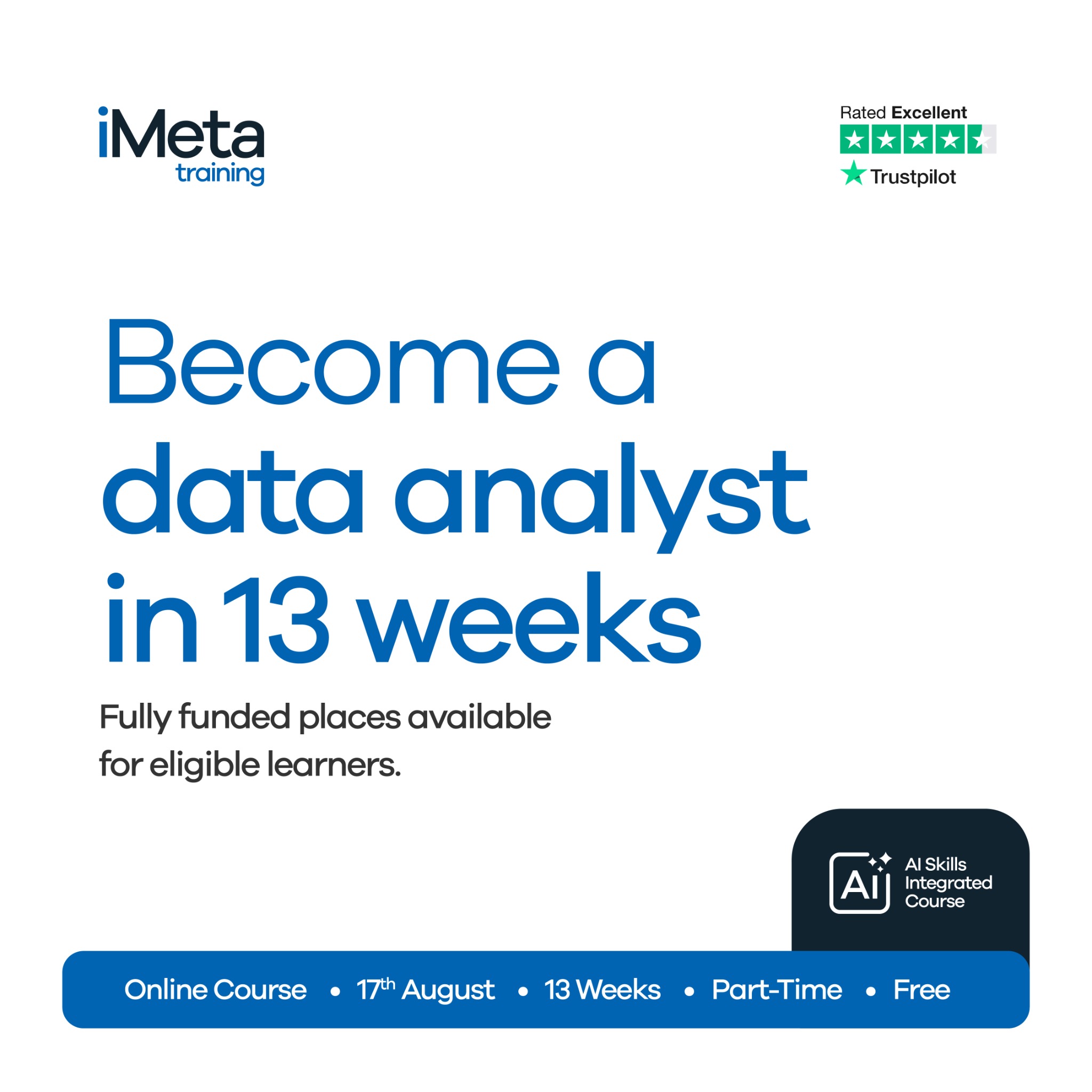 iMeta Training UK Facebook ad: Switch careers and become a Data Analyst and…