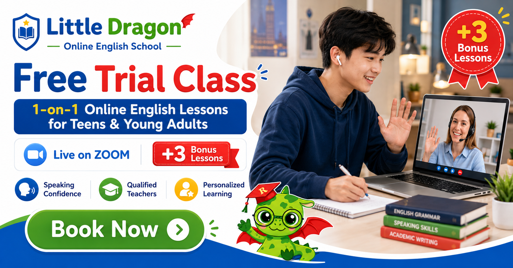 Little Dragon English 小龍英語 - 1對1網上英語課程 Facebook ad: Free Trial English Class on ZOOM