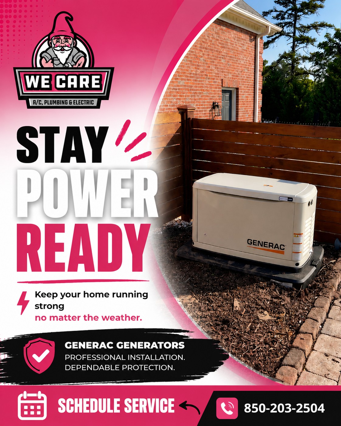 We Care A/C, Plumbing & Electric Facebook ad: Storm season outages don’t always give you much…