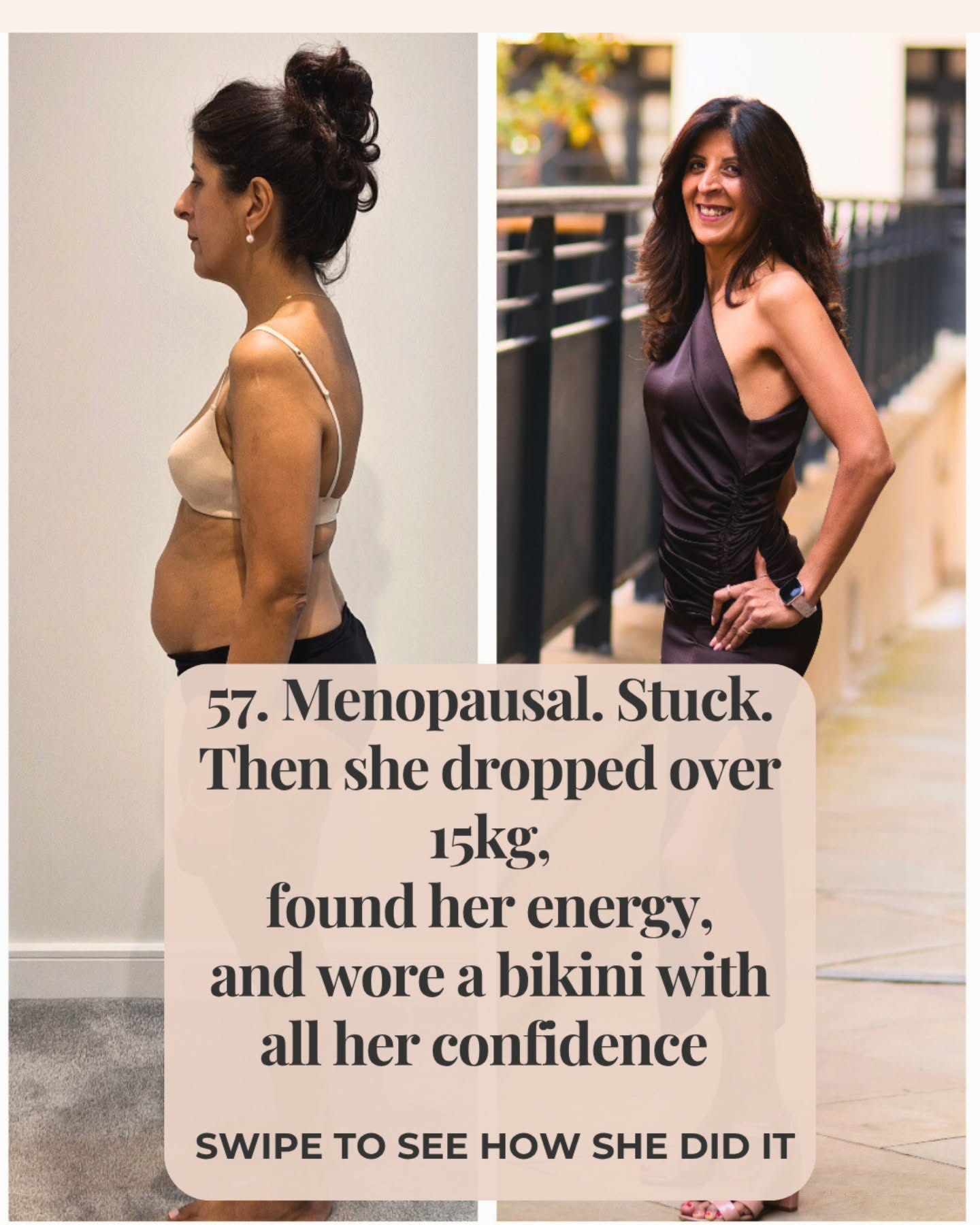 Tej-Fit Facebook ad: 57. Menopausal. Stuck.