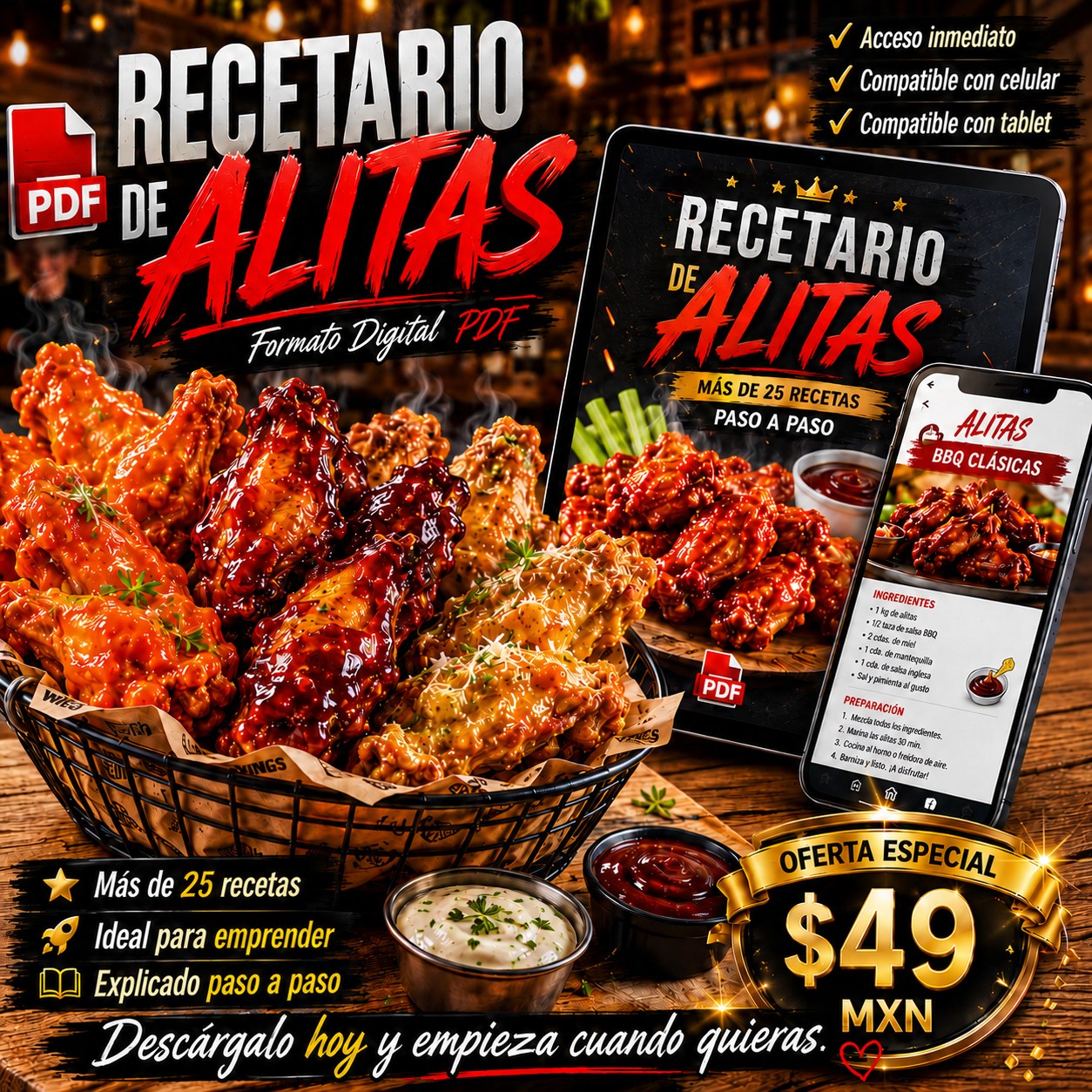 Recetas con Sazón Facebook ad: ¡Recetario ALITAS GOURMET en formato PDF!