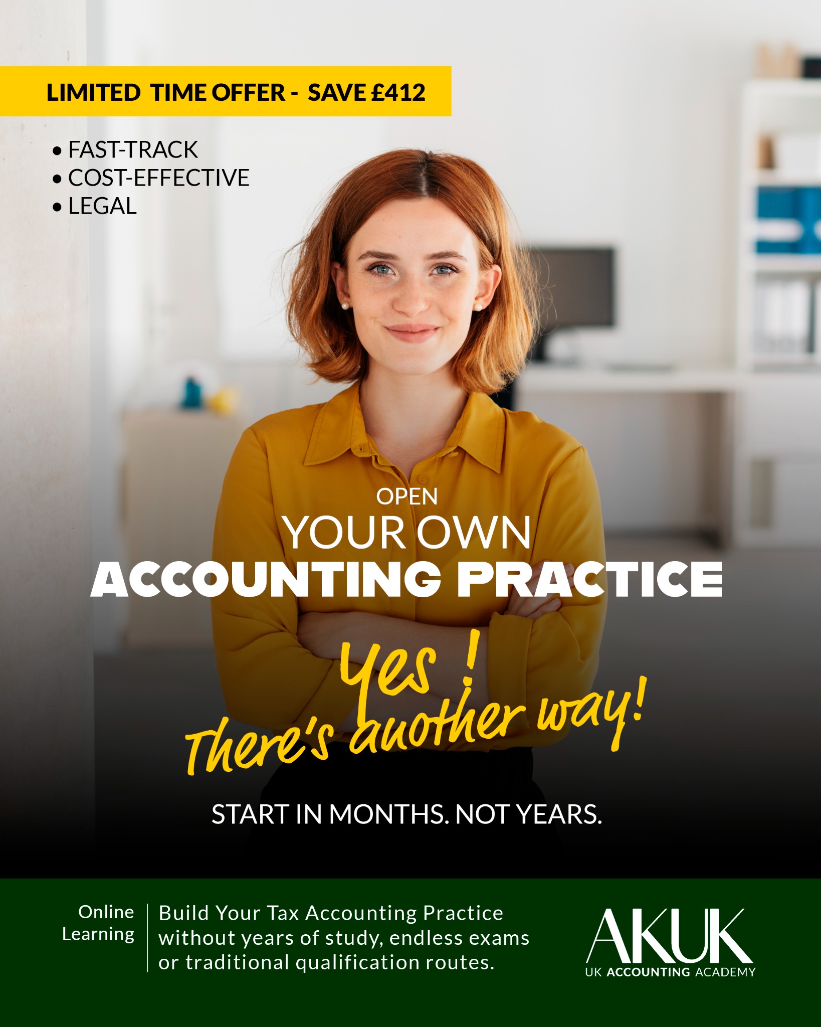 UK Accounting Academy Facebook ad: Open your own accounting practice. Start in months, not…