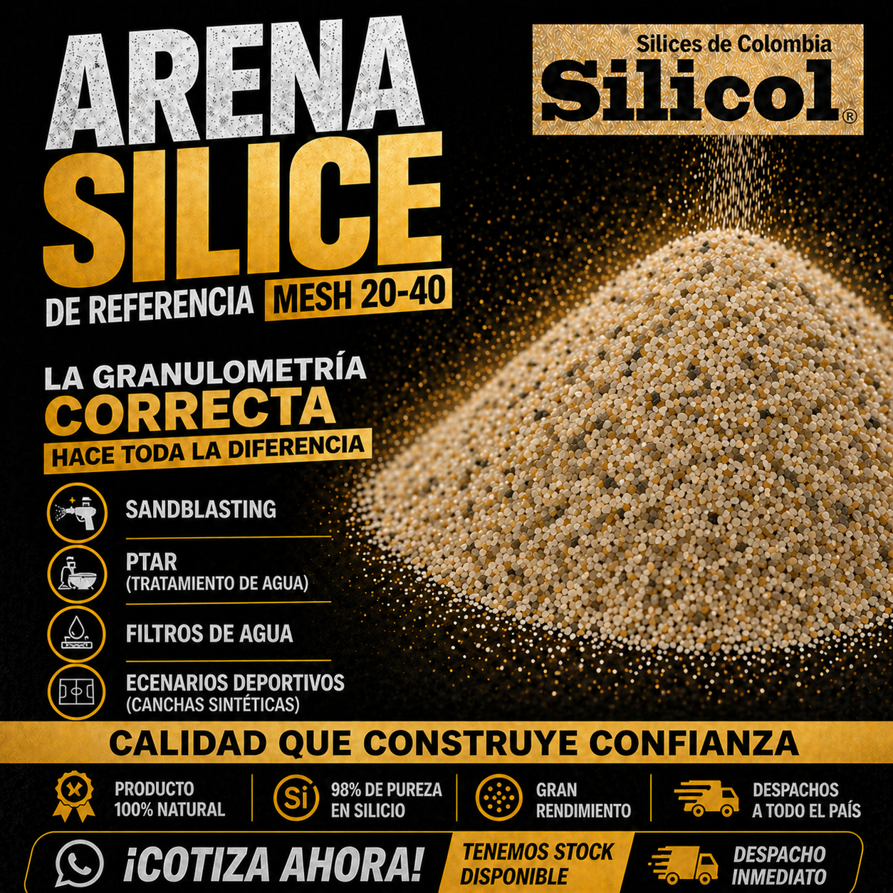 Silicol Facebook ad: LA GRANULOMETRÍA CORRECTA HACE TODA LA DIFERENCIA