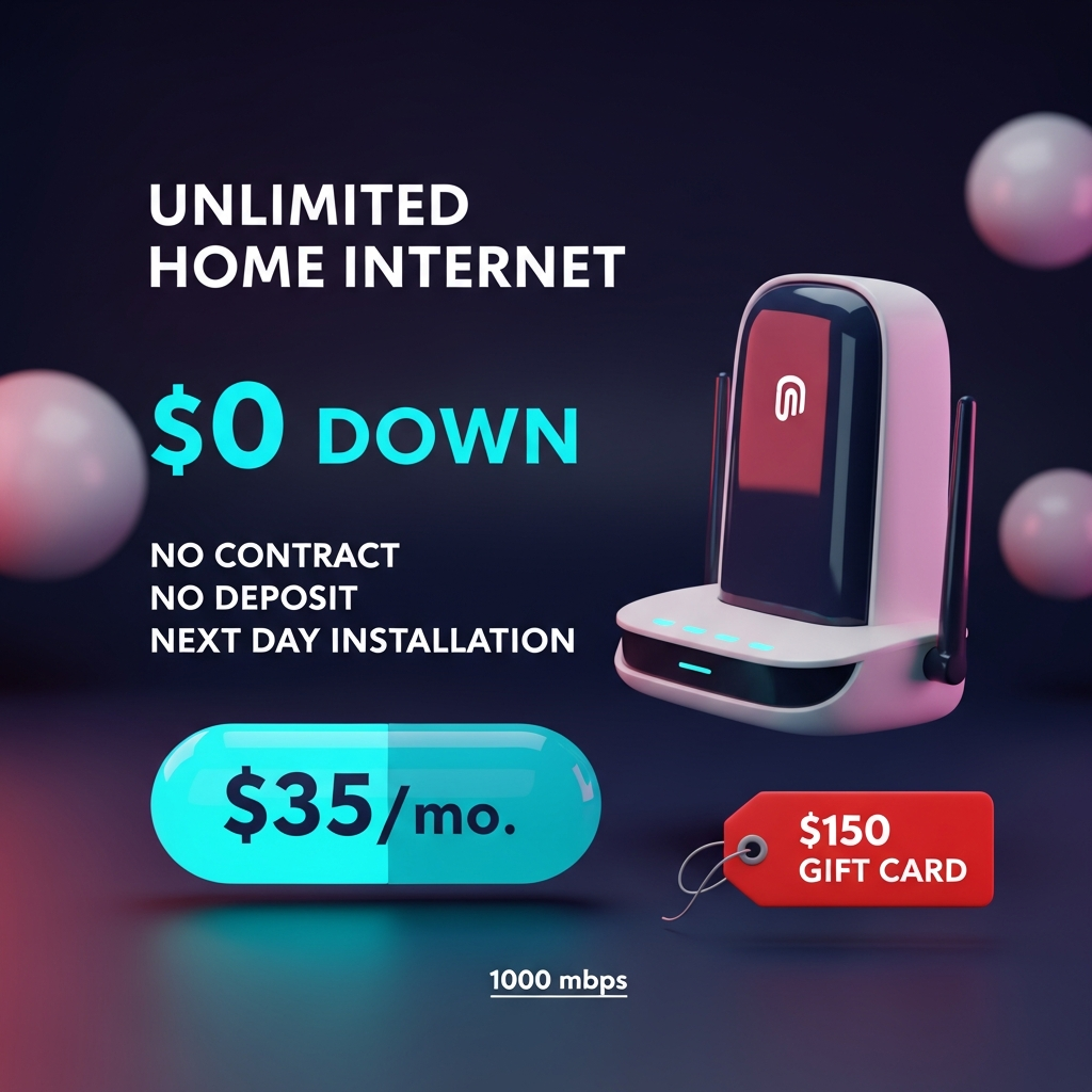 Unlimited 5G Data Facebook ad: Today Only: $150 Gift Card + $35