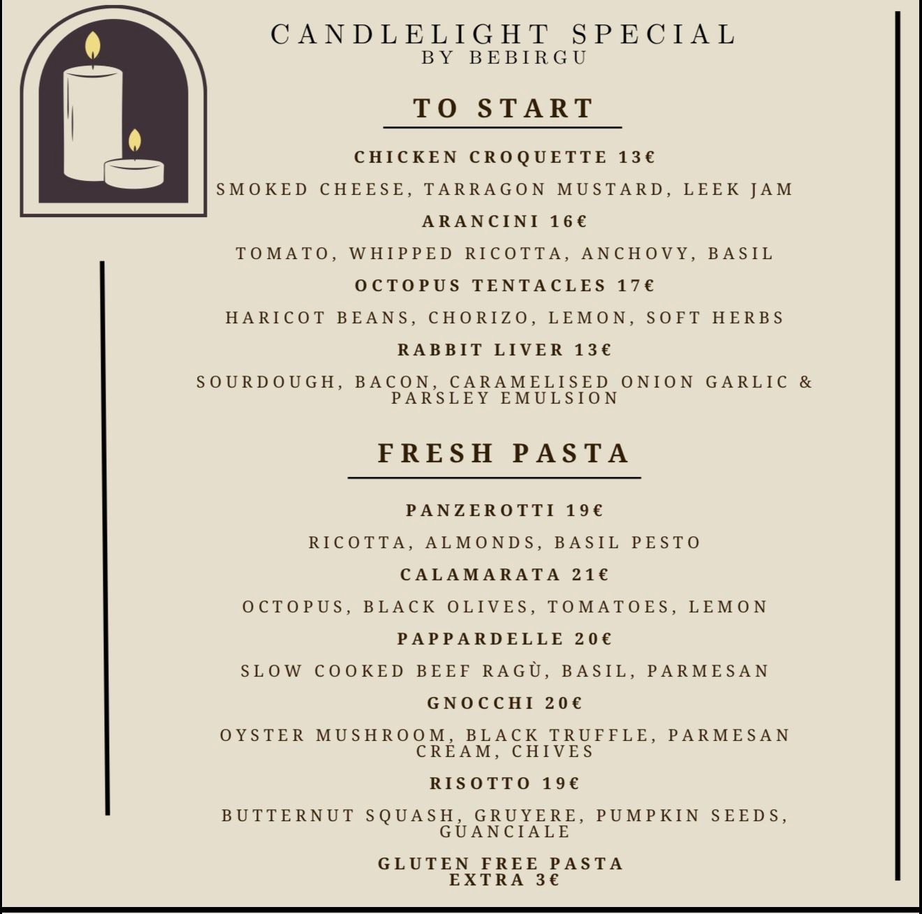 Bebirgu Facebook ad: Our Special Dinner Menu, Museums by Candlelight, Birgu