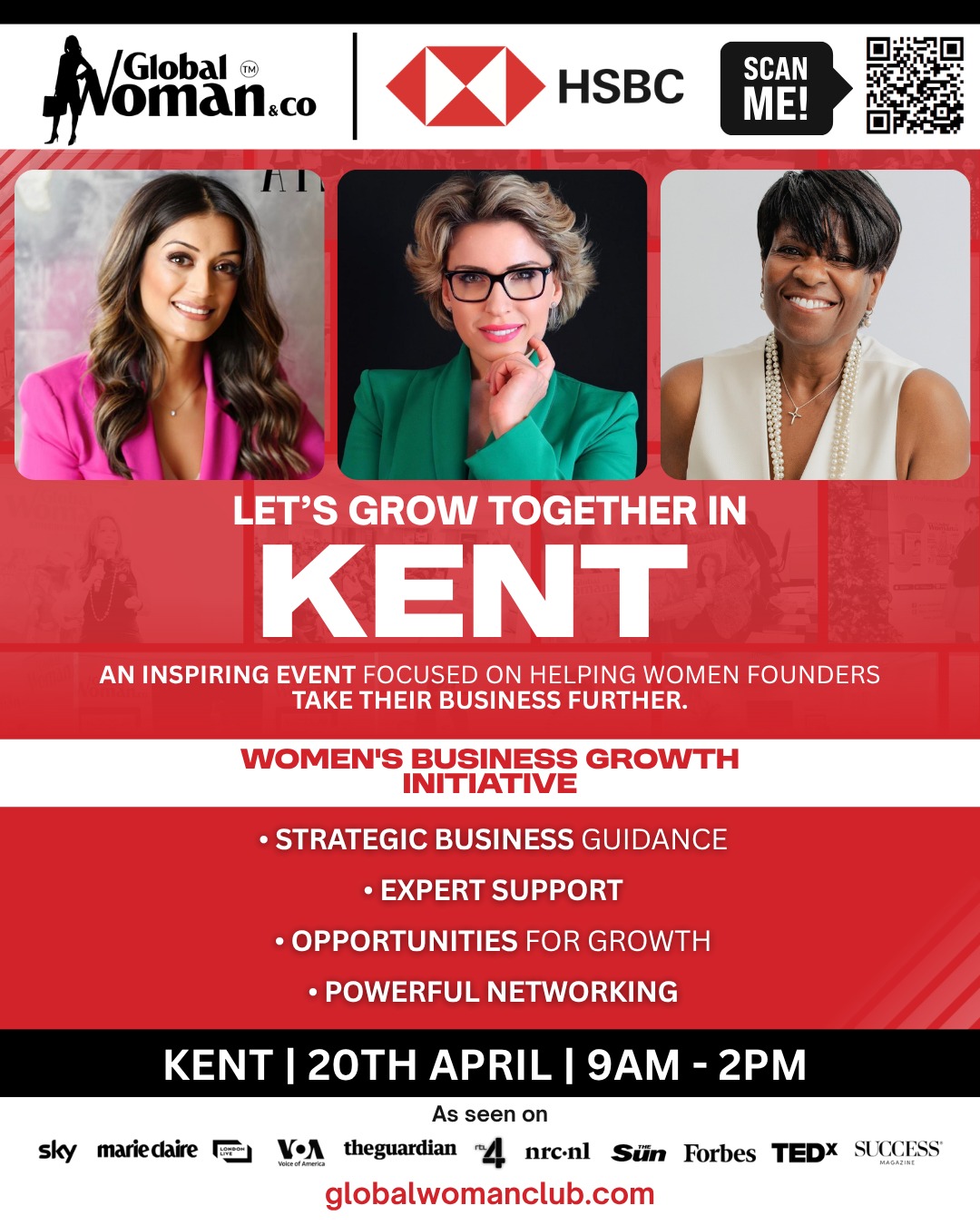 Global Woman Academy Facebook ad: Kent Businesswomen, Ready to Grow, Scale & Be Seen?