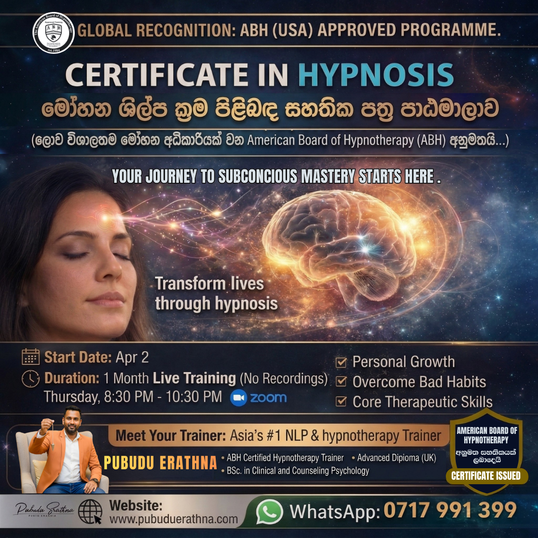 Pubudu Erathna - ABNLP Certified NLP Trainer & Hypnotherapy Trainer Facebook ad: Master The Mind's Secrets