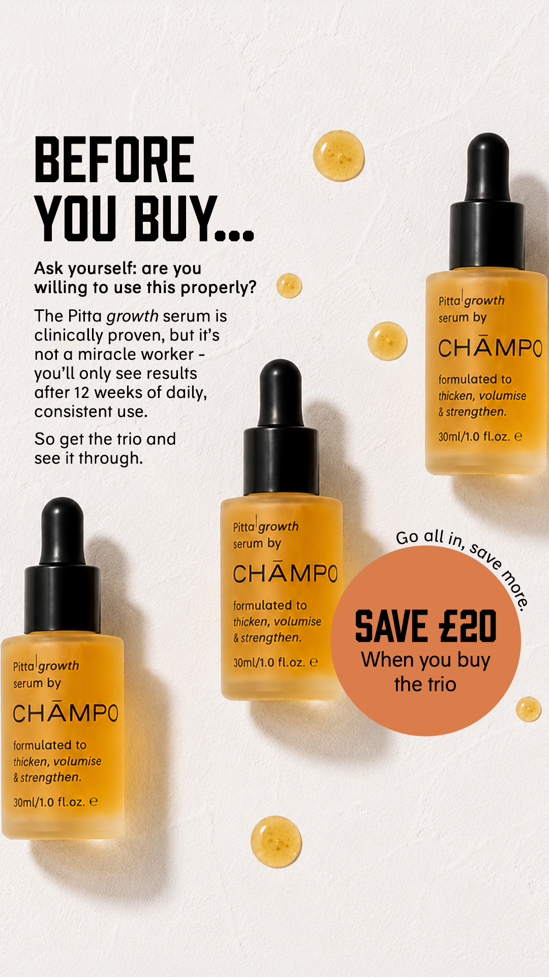 Chāmpo Haircare Facebook ad: For Thicker, Fuller Hair