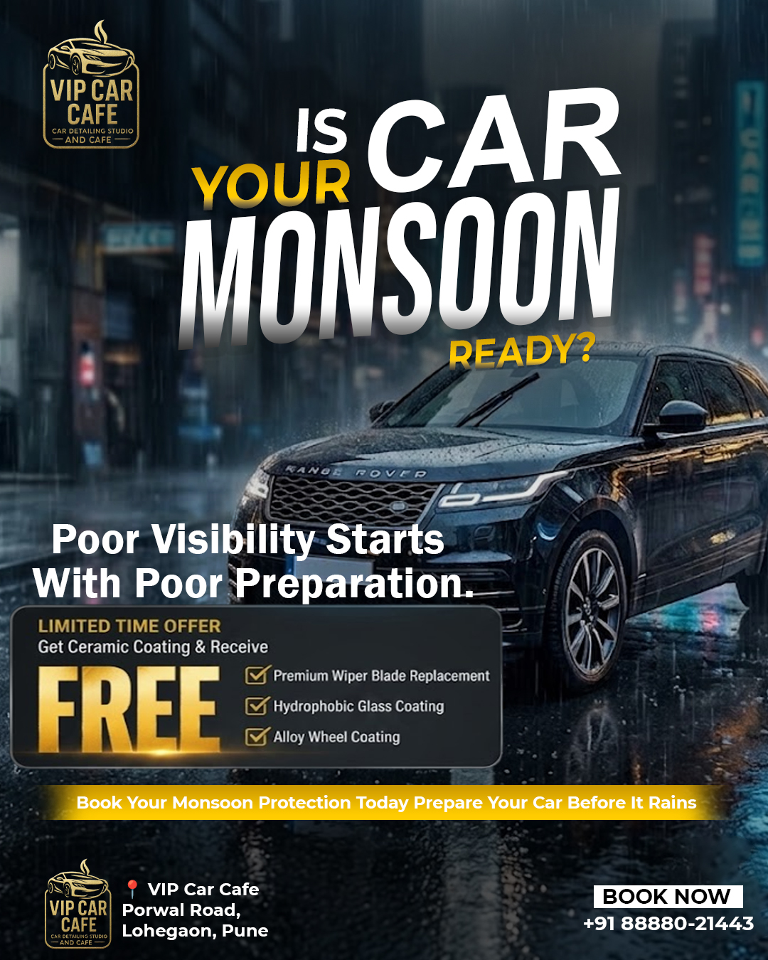 VIP CAR CAFE Facebook ad: Pune rains are here!