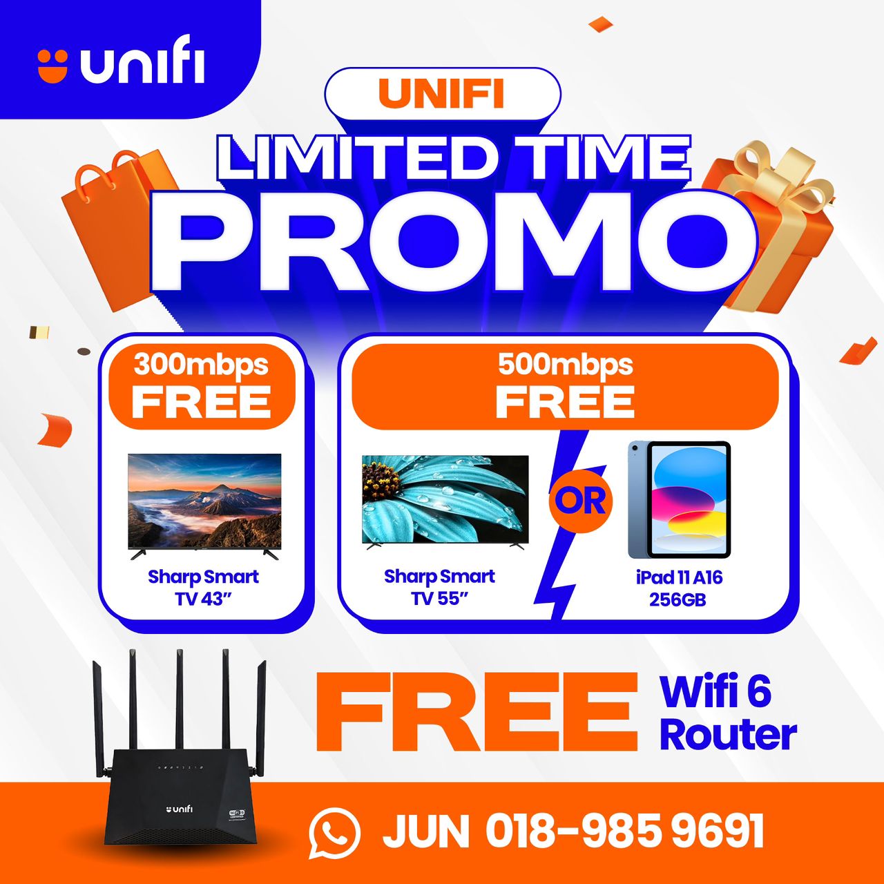WJ Fibre Services Facebook ad: PROMOSI UNIFI TERHAD