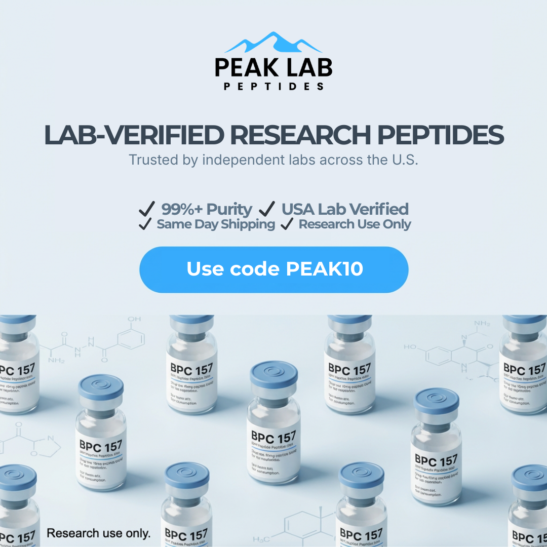 Peak Lab Peptides Facebook ad: High Purity Research Peptides