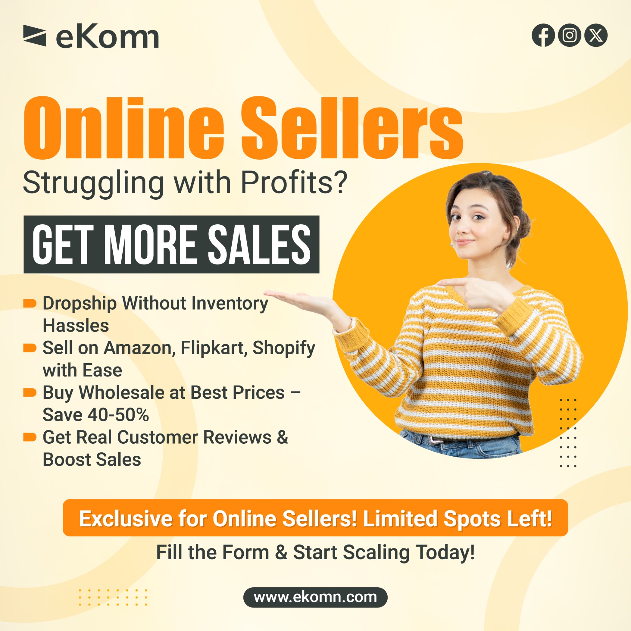 EKomn Facebook ad: Get More Sales & Scale Your Online Business!