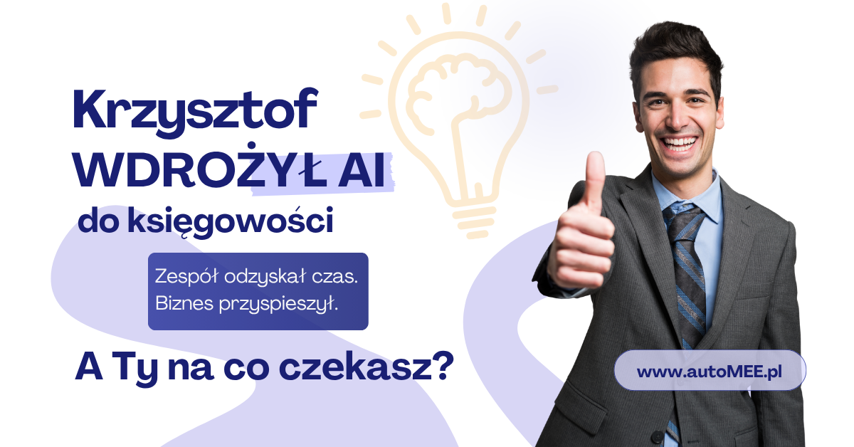 autoMEE - AI & Business Automation Solutions Facebook ad: Ręczne księgowanie to nie strategia wzrostu.