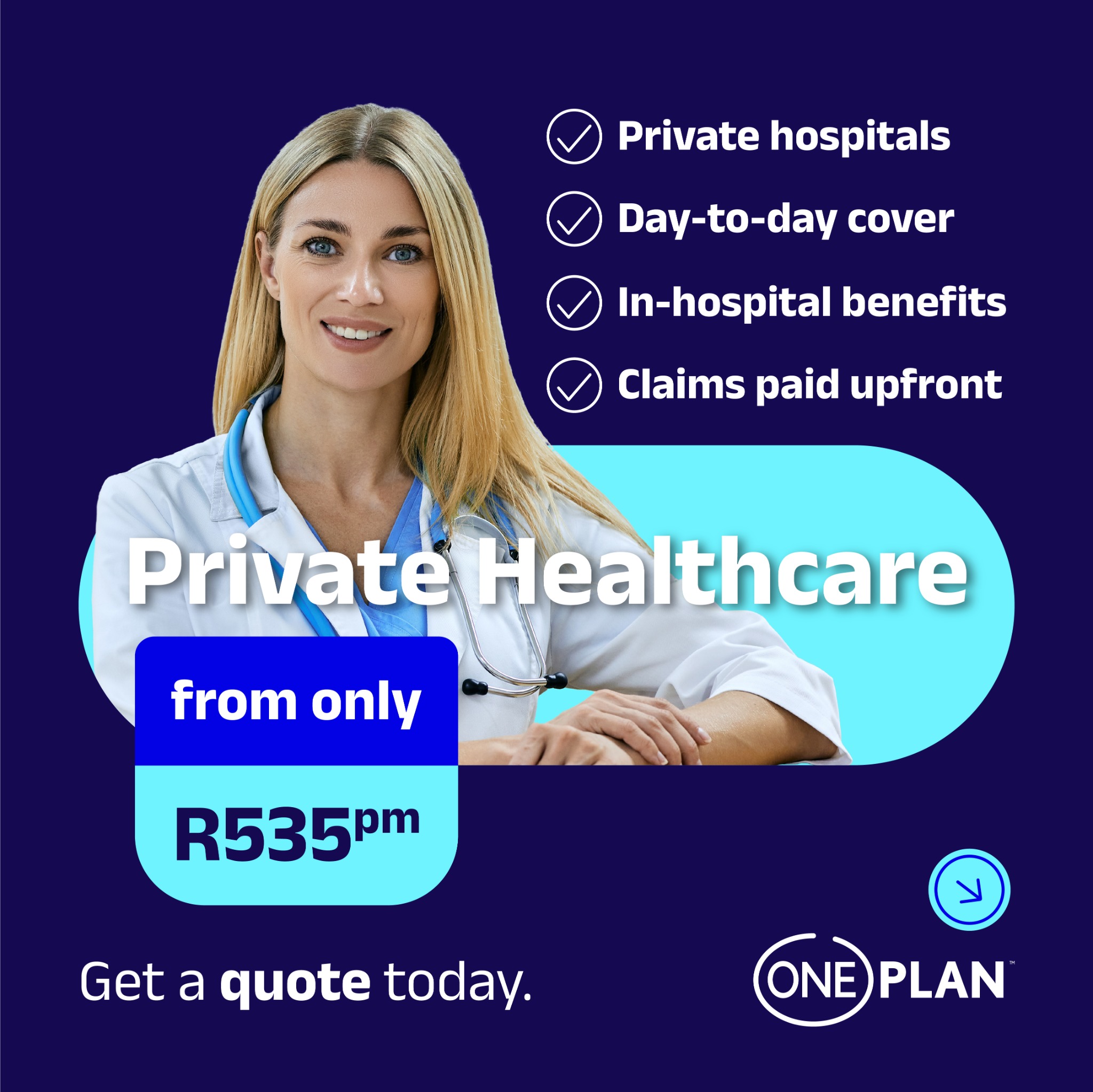 Oneplan Health Insurance Facebook ad: Private healthcare from R535