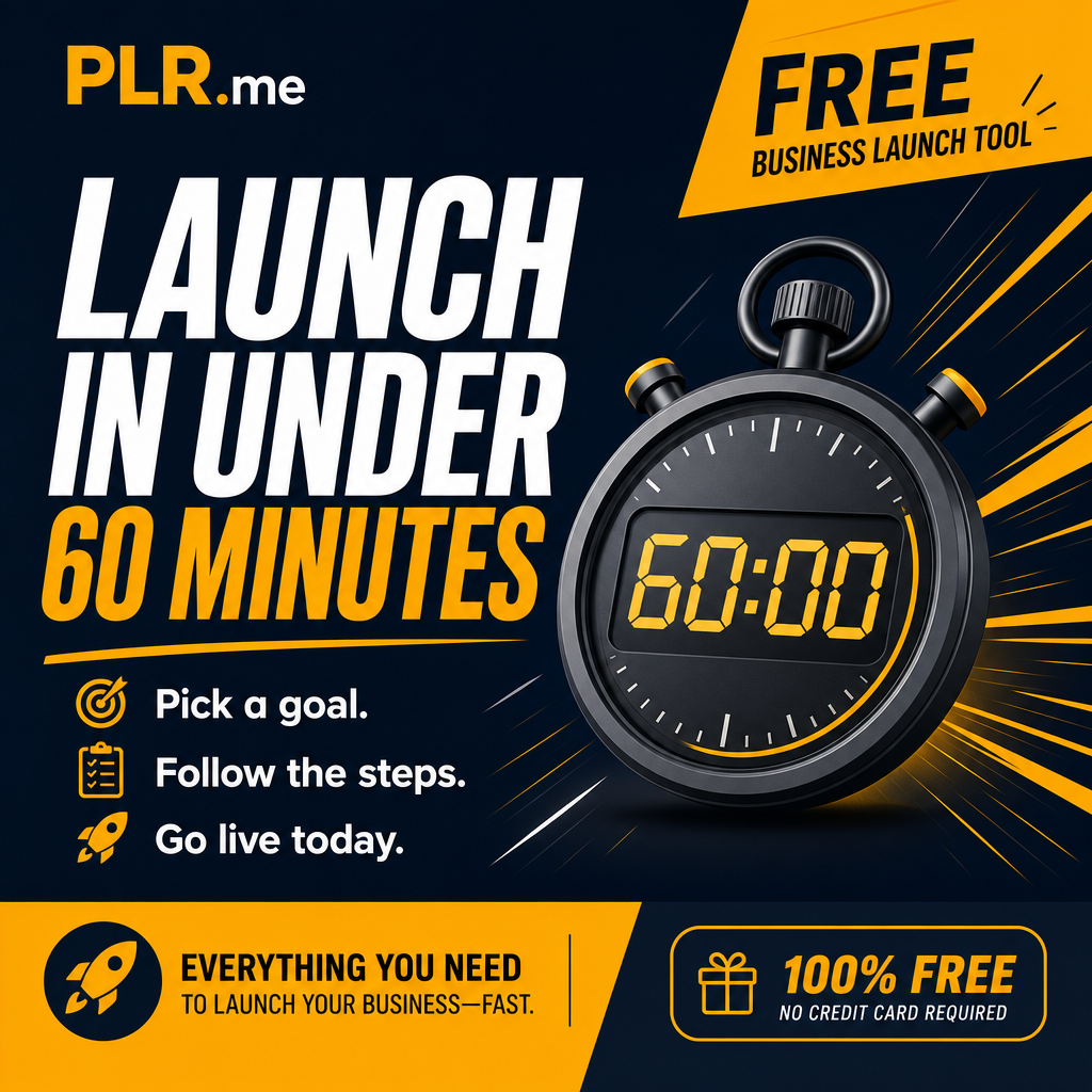 PLR.me Facebook ad: Launch Your Business in Under 60 Minutes