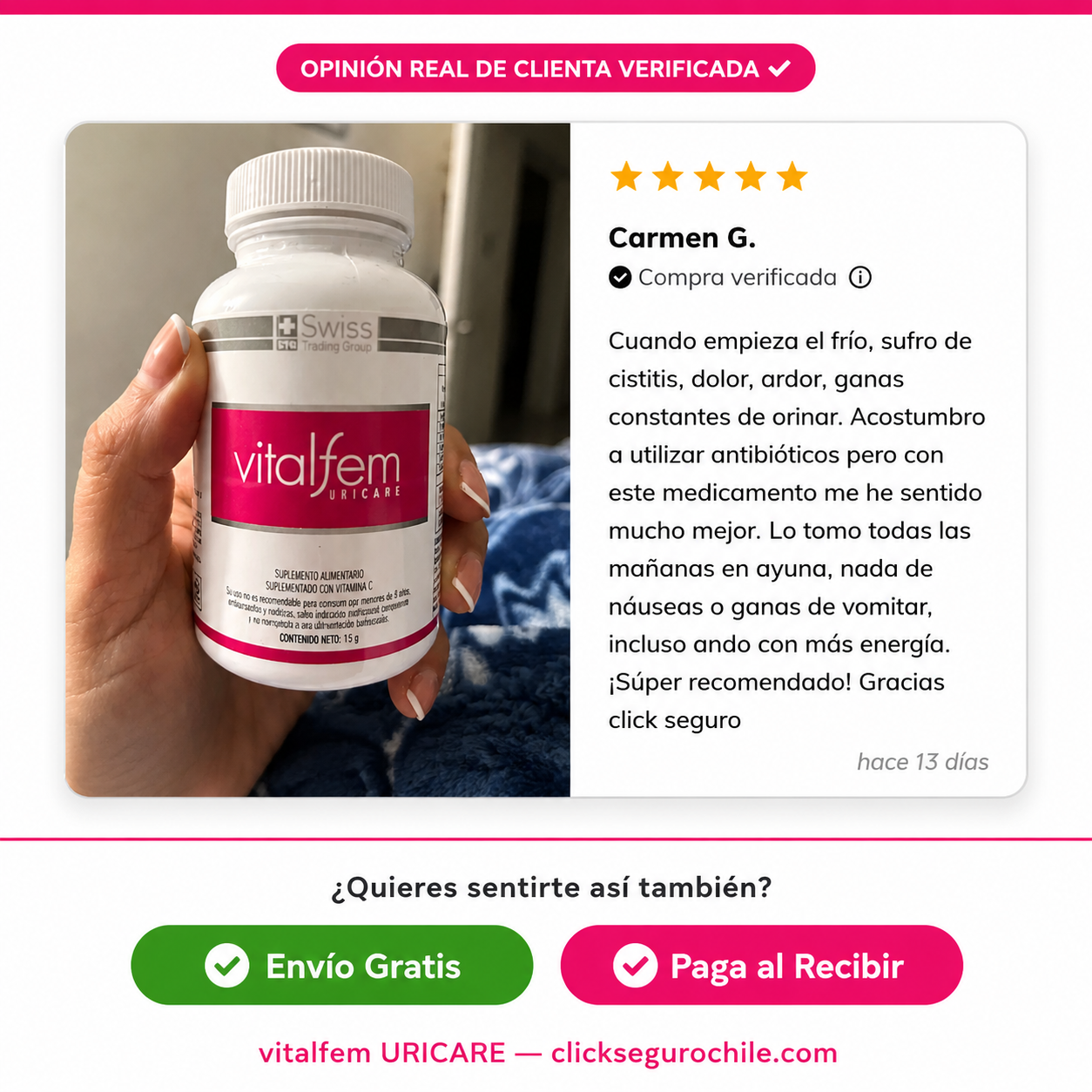 ClickSeguro Facebook ad: Me he sentido mucho mejor. Súper recomendado., Carmen G.