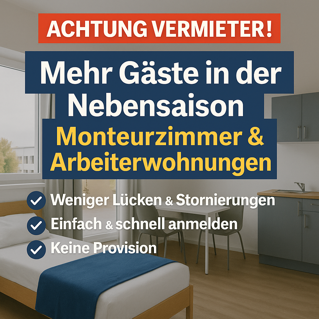 Monteur-Zimmer.com Facebook ad: Monteurzimmer vermieten, einfach & provisionsfrei