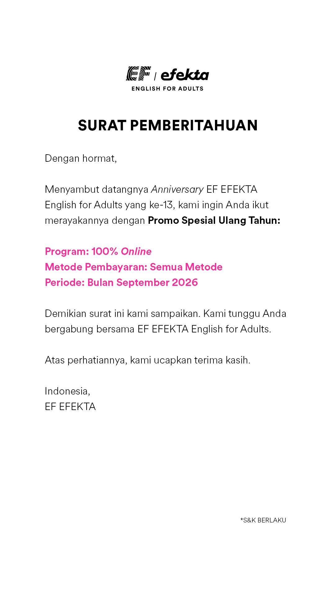 EF Adults Indonesia Facebook ad
