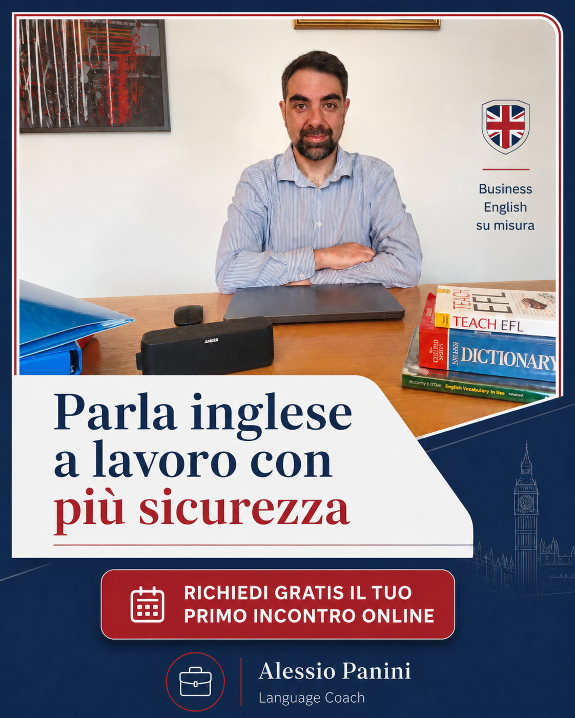 Alessio Panini - Language Coach Facebook ad: Prepara call, riunioni e trasferte in inglese anche senza…