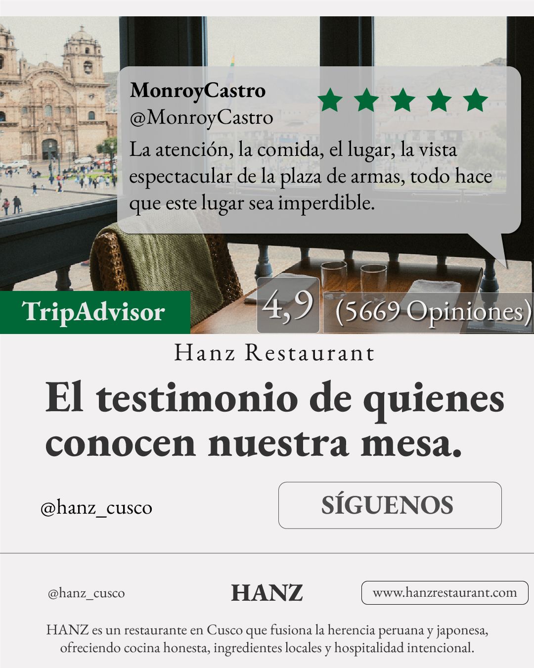Hanz Facebook ad: Quien pisa Cusco busca un sabor que cuente…