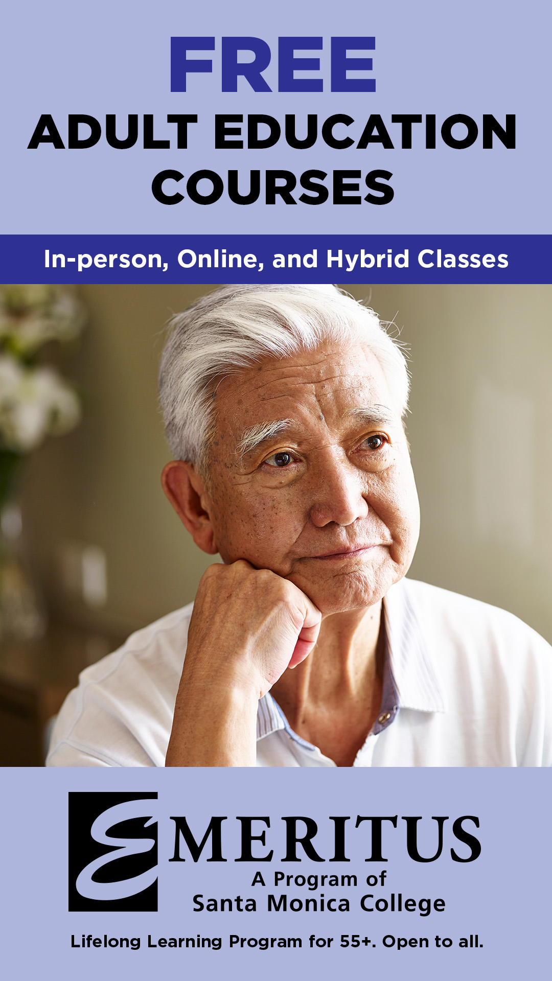 Santa Monica College Facebook ad: Free Lifelong Learning Classes! In-person and Online!