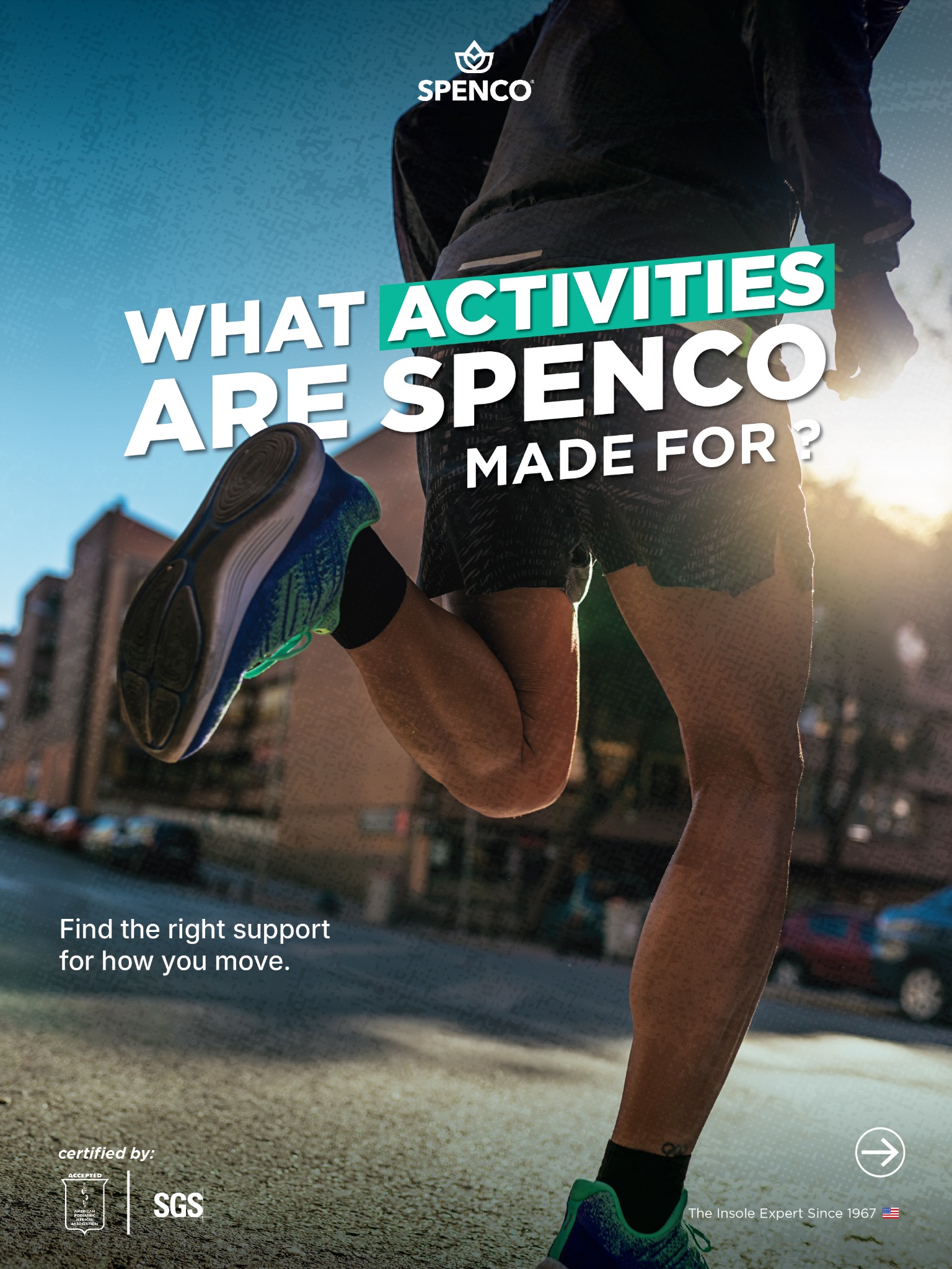 Spenco a foot health products for reducing pain and increase mobility Facebook ad: Setiap aktivitas memberikan beban yang berbeda pada kaki.