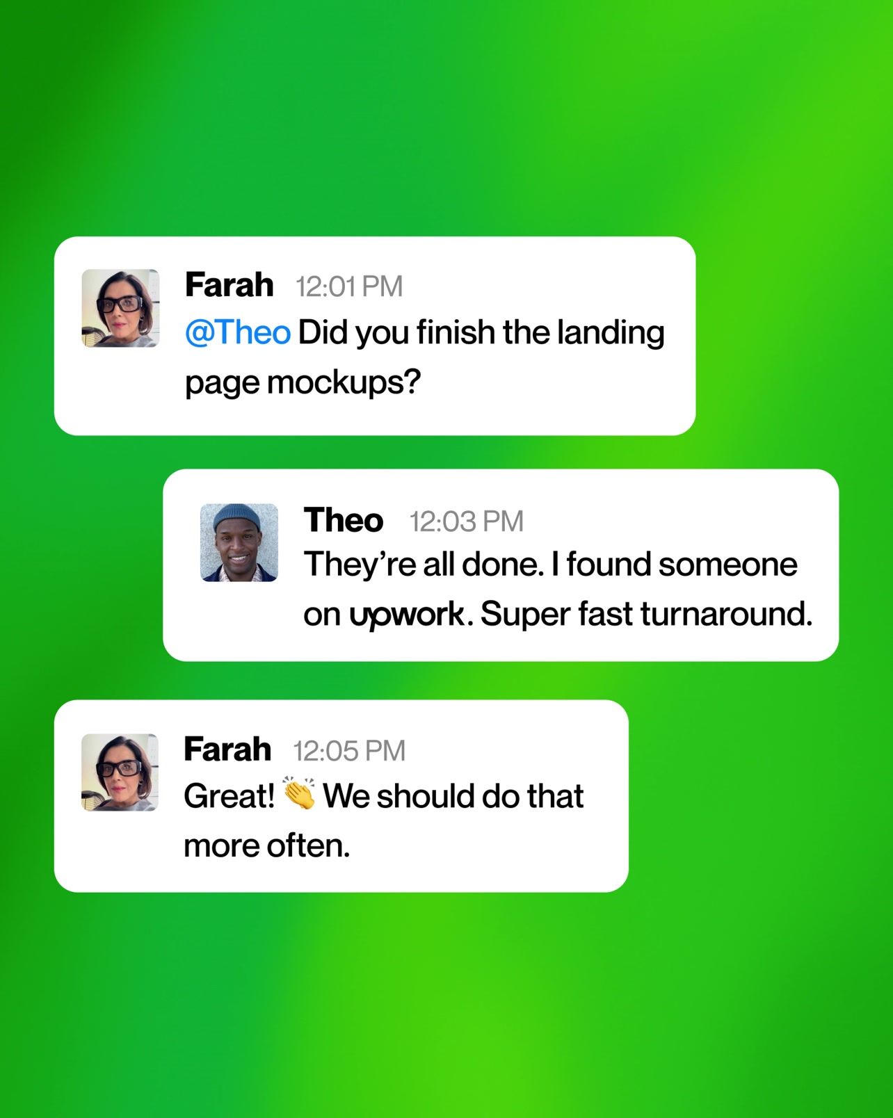 Upwork Facebook ad: Get started for free.