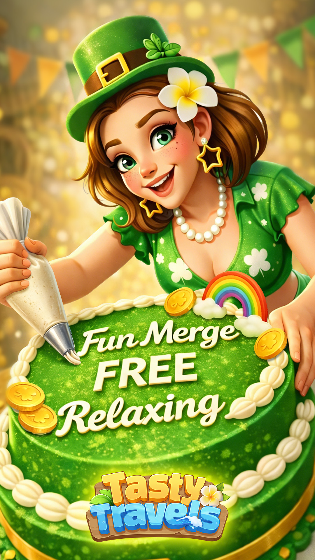 Tasty Travels: Merge Game Facebook ad: Sip, Relax & Merge