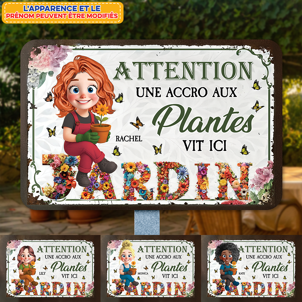 Cadeau drôle personnalisé Facebook ad: Attention! Une Accro Aux Plantes Vit Ici, Plaque En Métal…