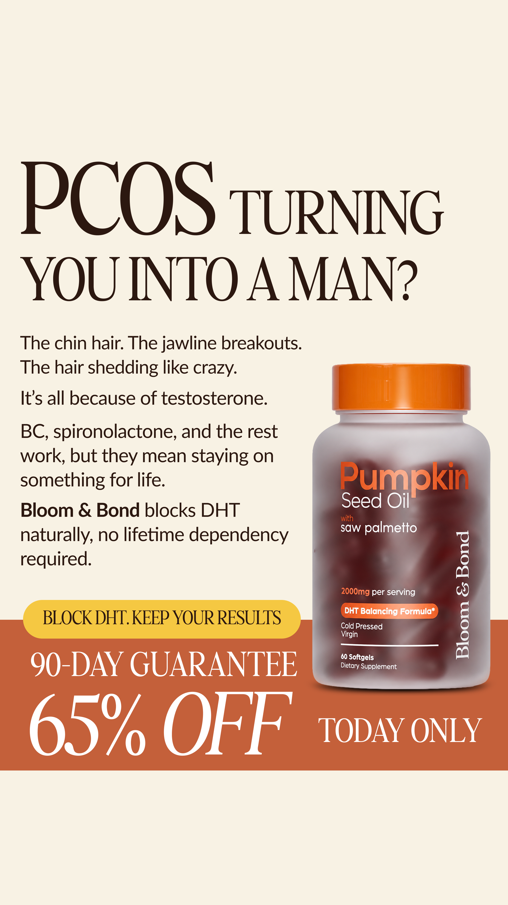 Bloom & Bond Facebook ad: The Hormone Behind Your Hair, Chin & Skin
