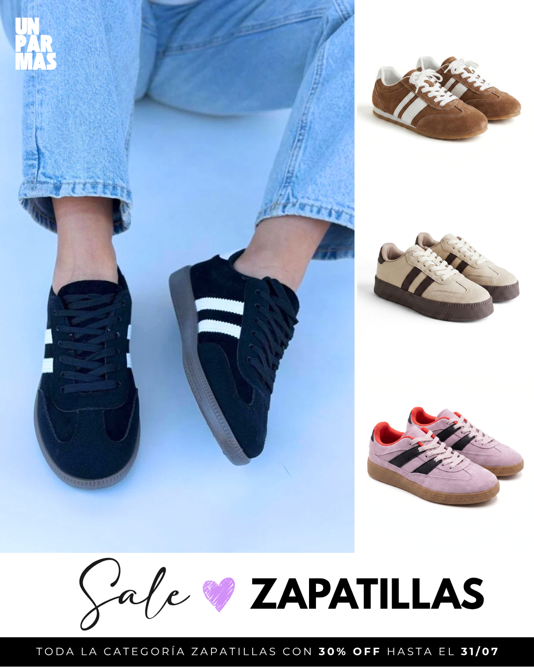Unparmas.cl Facebook ad: 30% OFF en todo zapatillas
