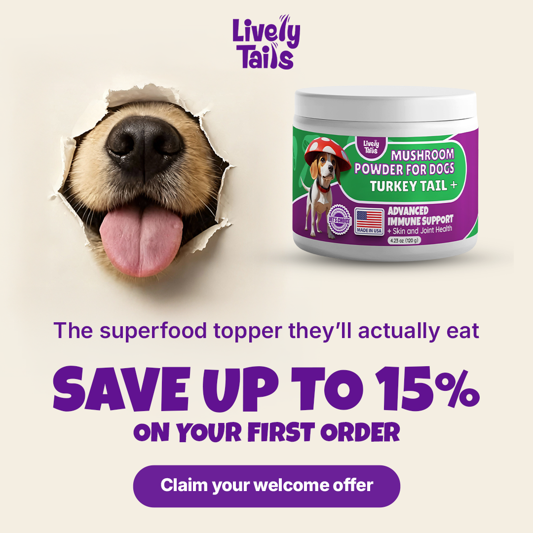 Lively Tails Facebook ad: All-Natural Mushroom Blend for Dog Health