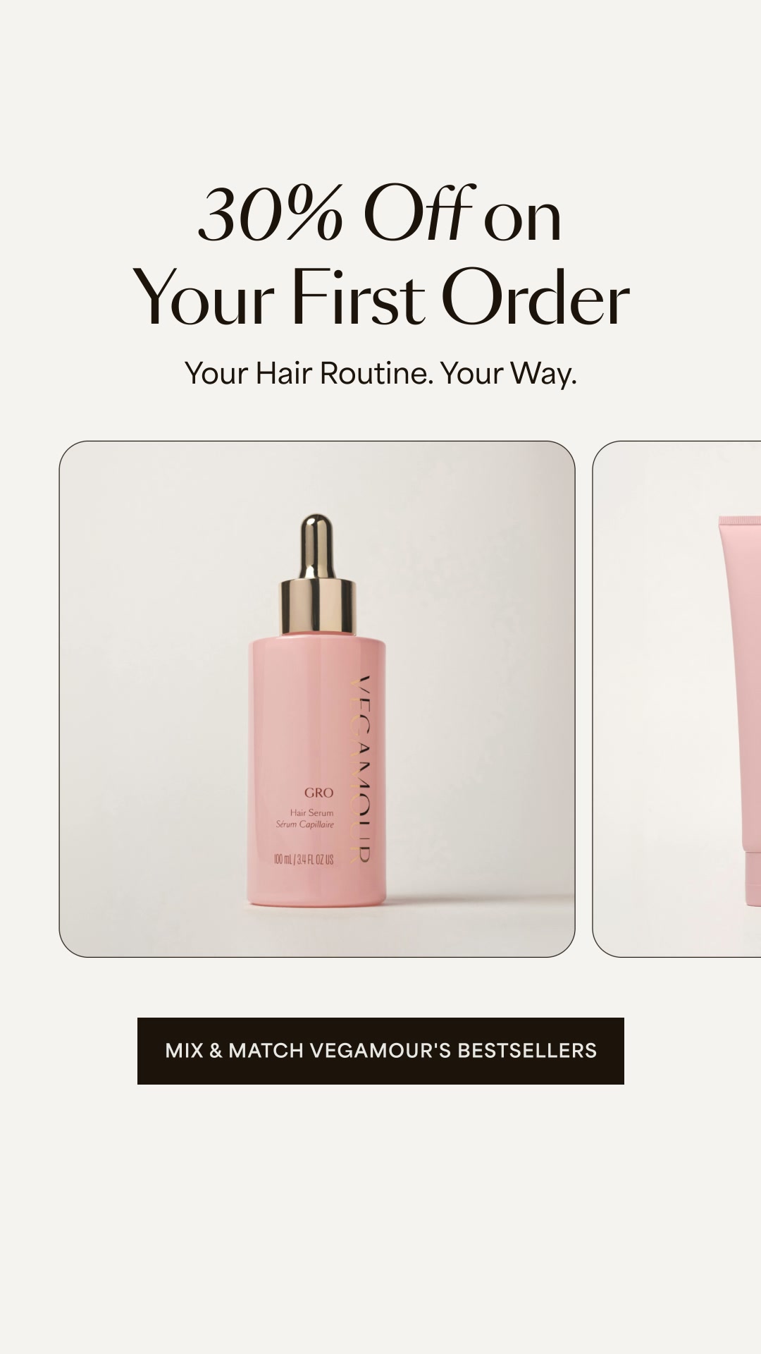Vegamour Facebook ad: Hair care that works with your life
