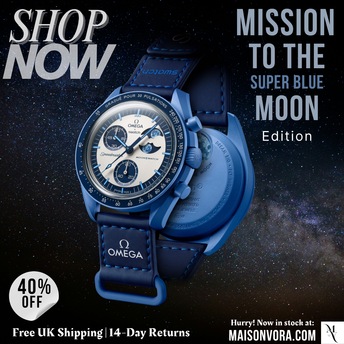 MaisonVora Facebook ad: Get your Moonswatch Now!