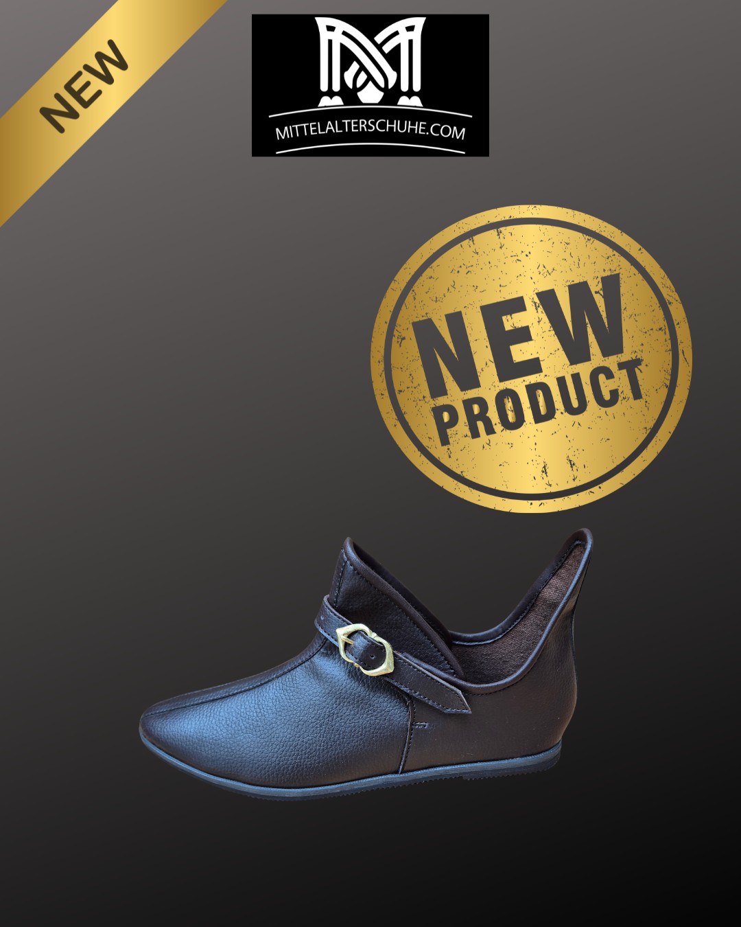 Mittelalterschuhe.com Facebook ad: NEU: Modell Kunibert, Kunstleder, Dunkelbraun mit dunkler…