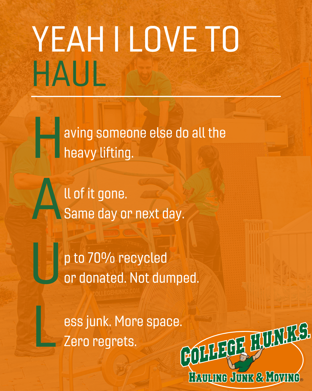 College Hunks Hauling Junk and Moving Facebook ad: Same Day Junk Removal