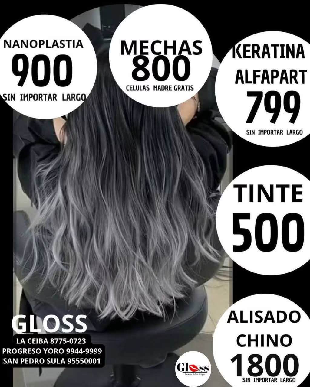 Gloss Beauty Salon & Spa Facebook ad: LUNES, MARTES, MIÉRCOLES