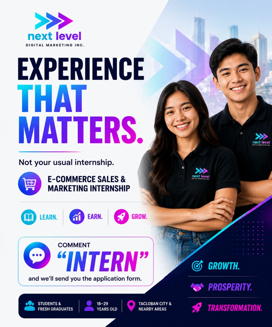 Next Level Digital Marketing Inc. Facebook ad: TACLOBAN CITY | INTERNS & FRESH GRADUATES