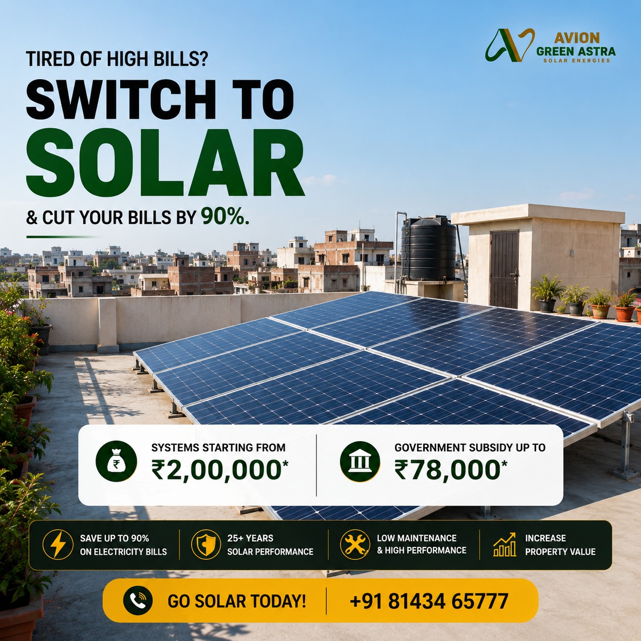 Avion Green Astra Solar Energy Facebook ad: Switch to Solar & Save More