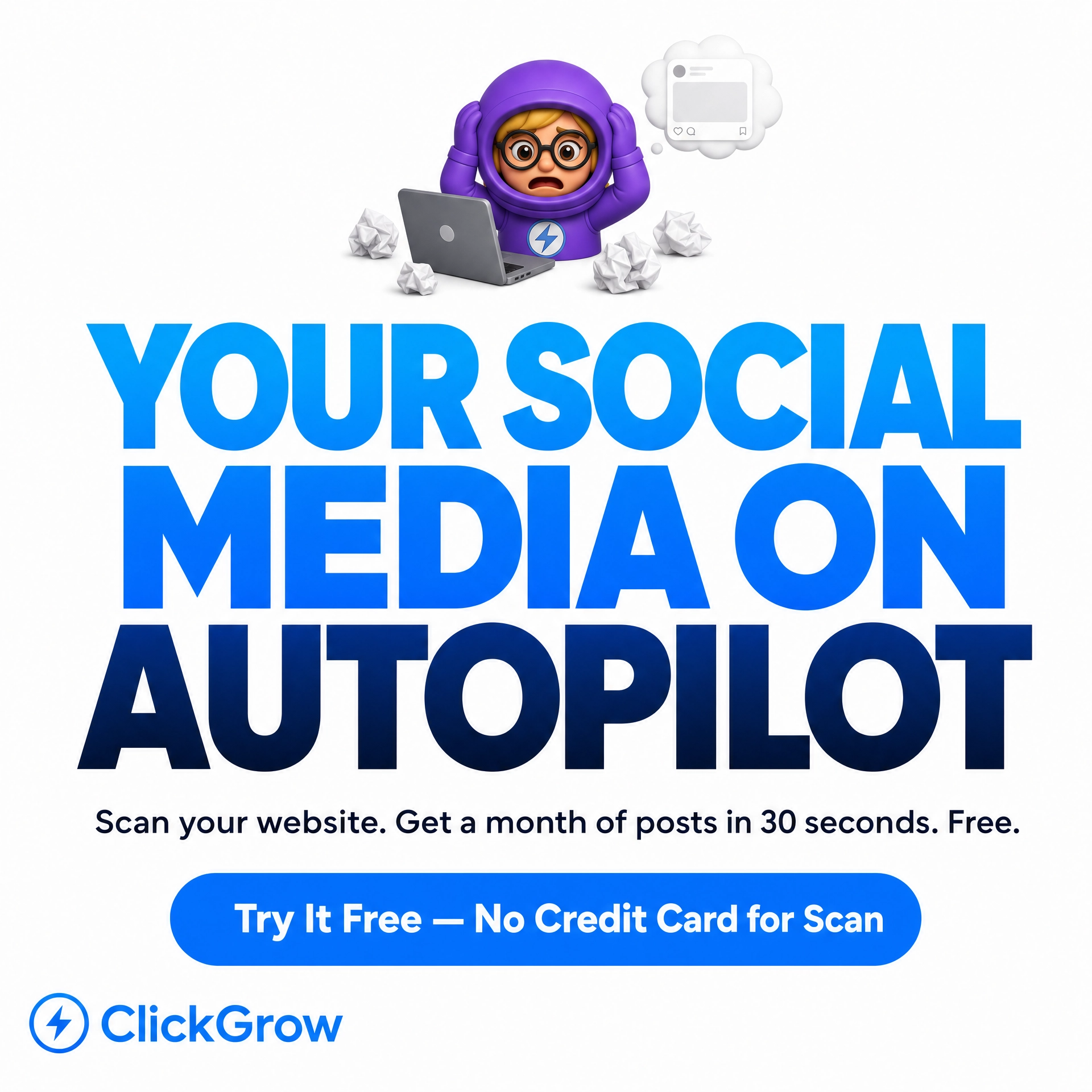 ClickGrow AI Facebook ad: Stop Finding Time To Post