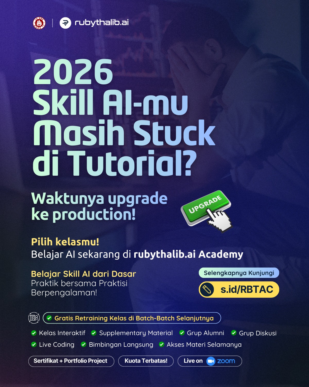rubythalib.ai Facebook ad: 2026, skill AI-mu masih stuck di tutorial?