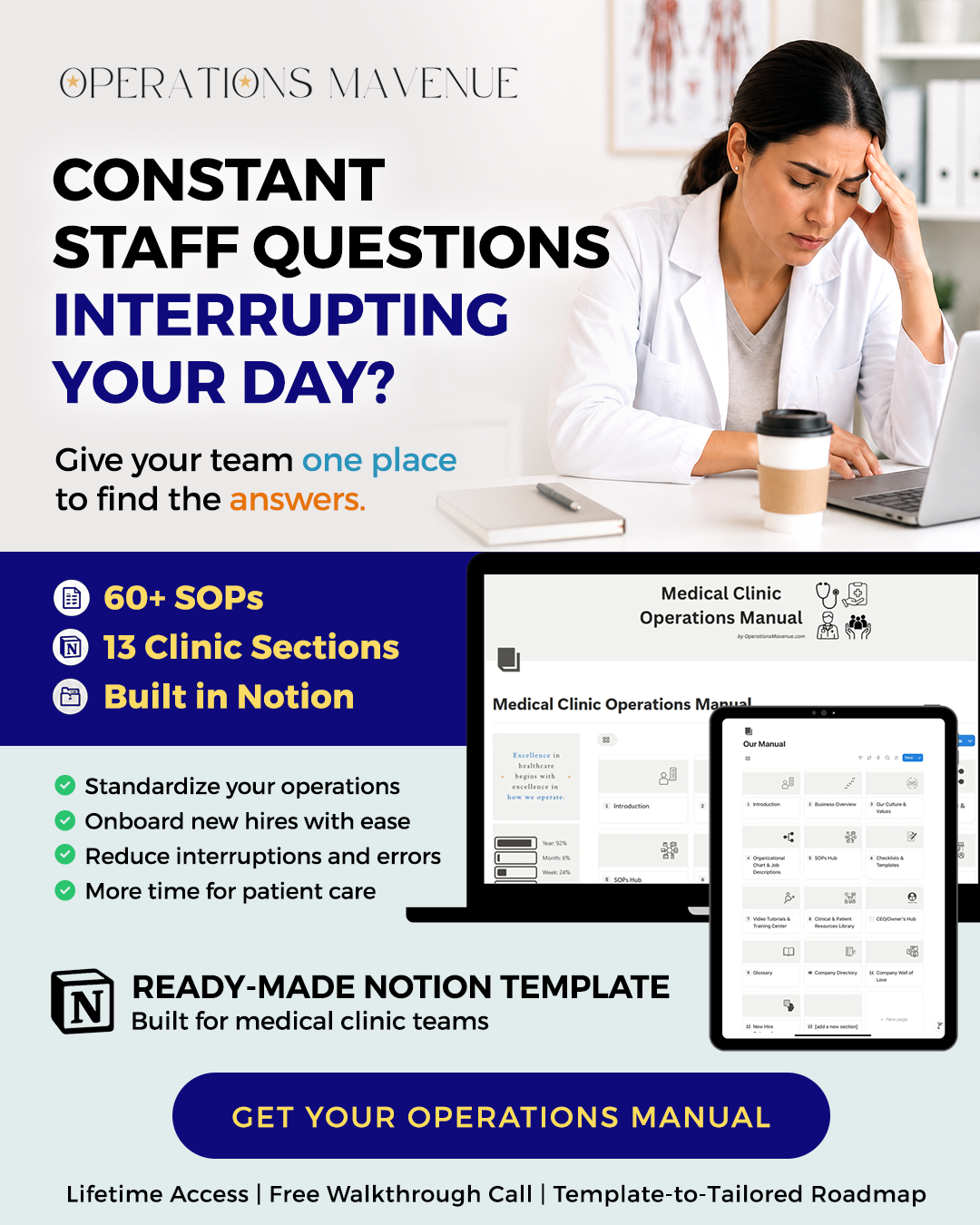 Operations Mavenue Facebook ad: Get Your Medical Clinic Operations Organized