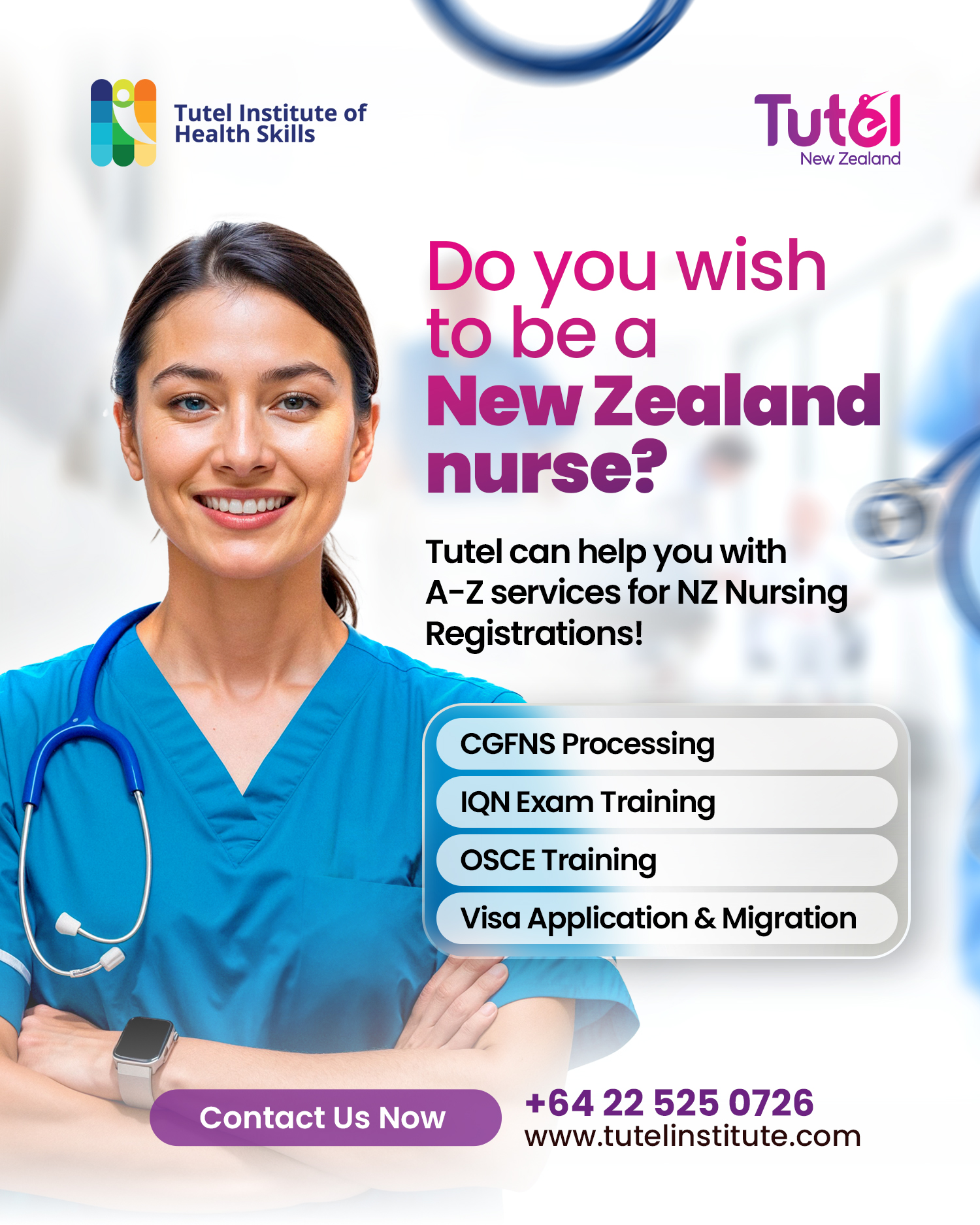 Tutel New Zealand Facebook ad: Become a RN in New Zealand