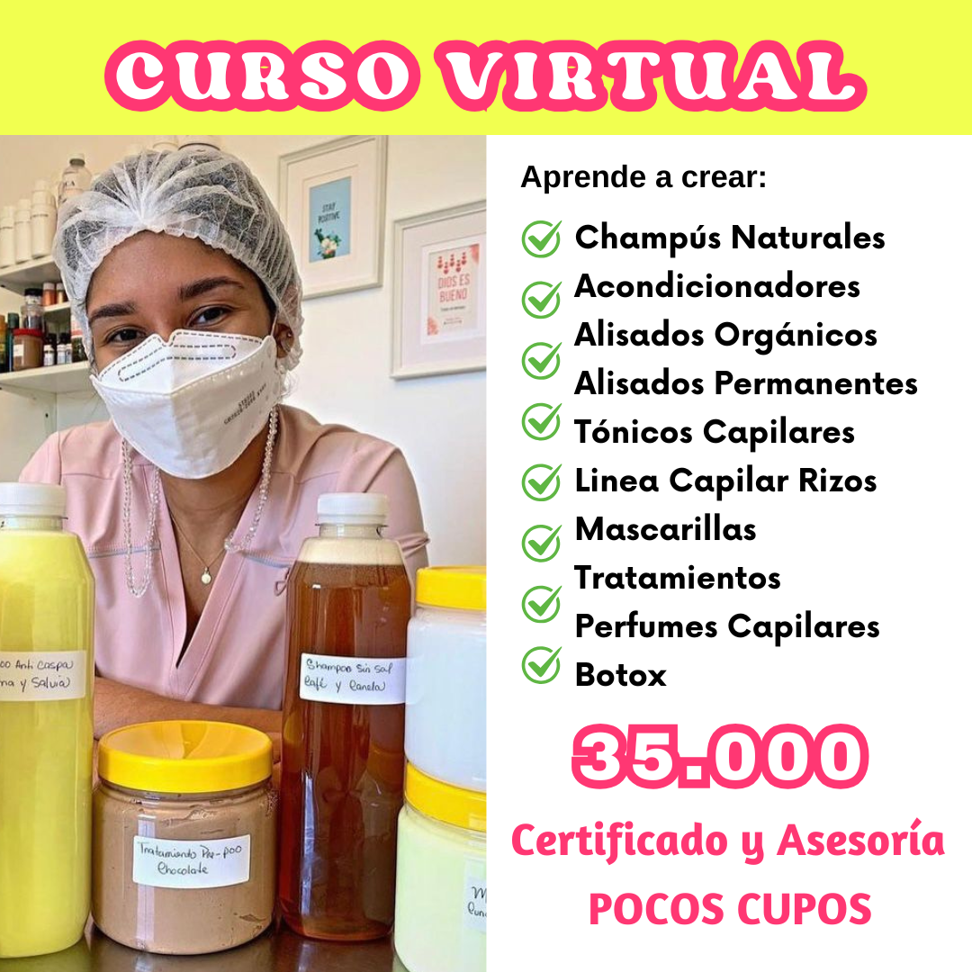 Academia Armonía Natural- Champús y Alisados Orgánicos Facebook ad: 4 Cursos Virtuales por 35.000 COP.