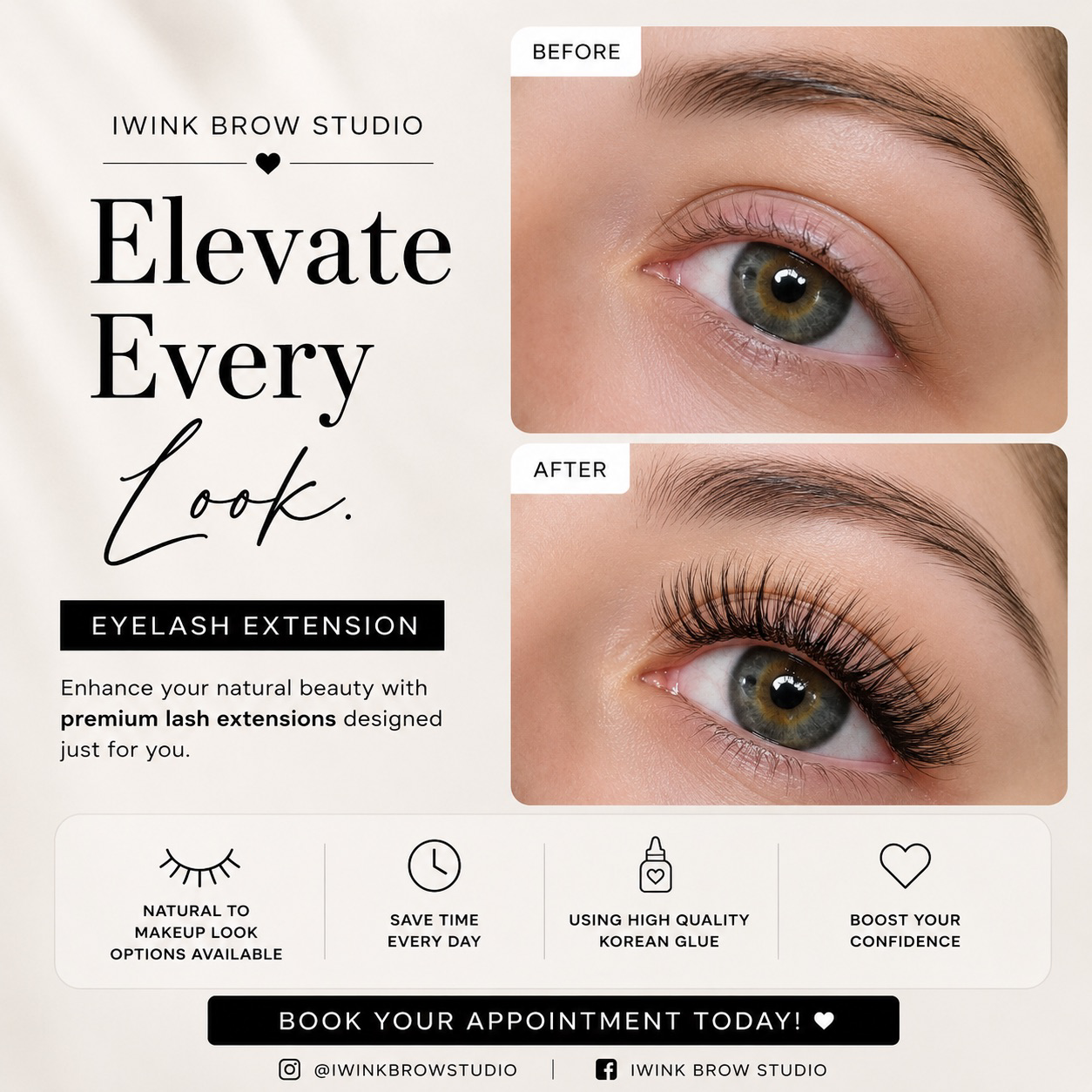 IWink Brow Studio Facebook ad: Chat in Messenger