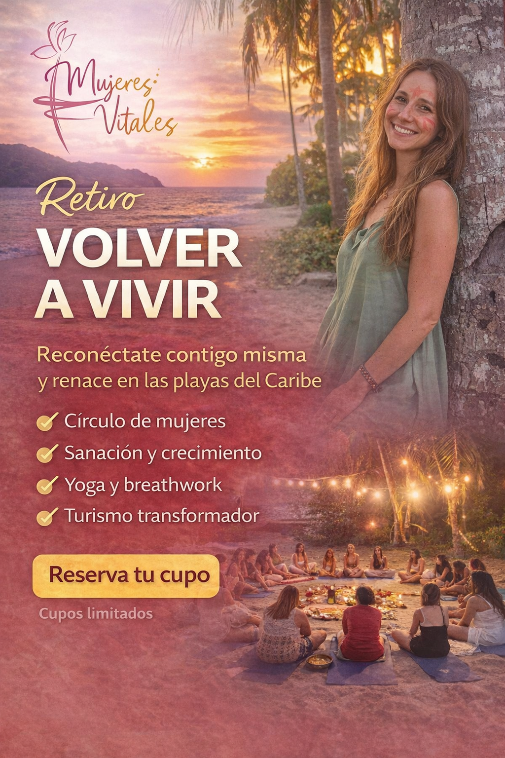 Mujeres Vitales Facebook ad: TU PAQUETE COMPLETO DE TRANSFORMACIÓN EN EL CARIBE