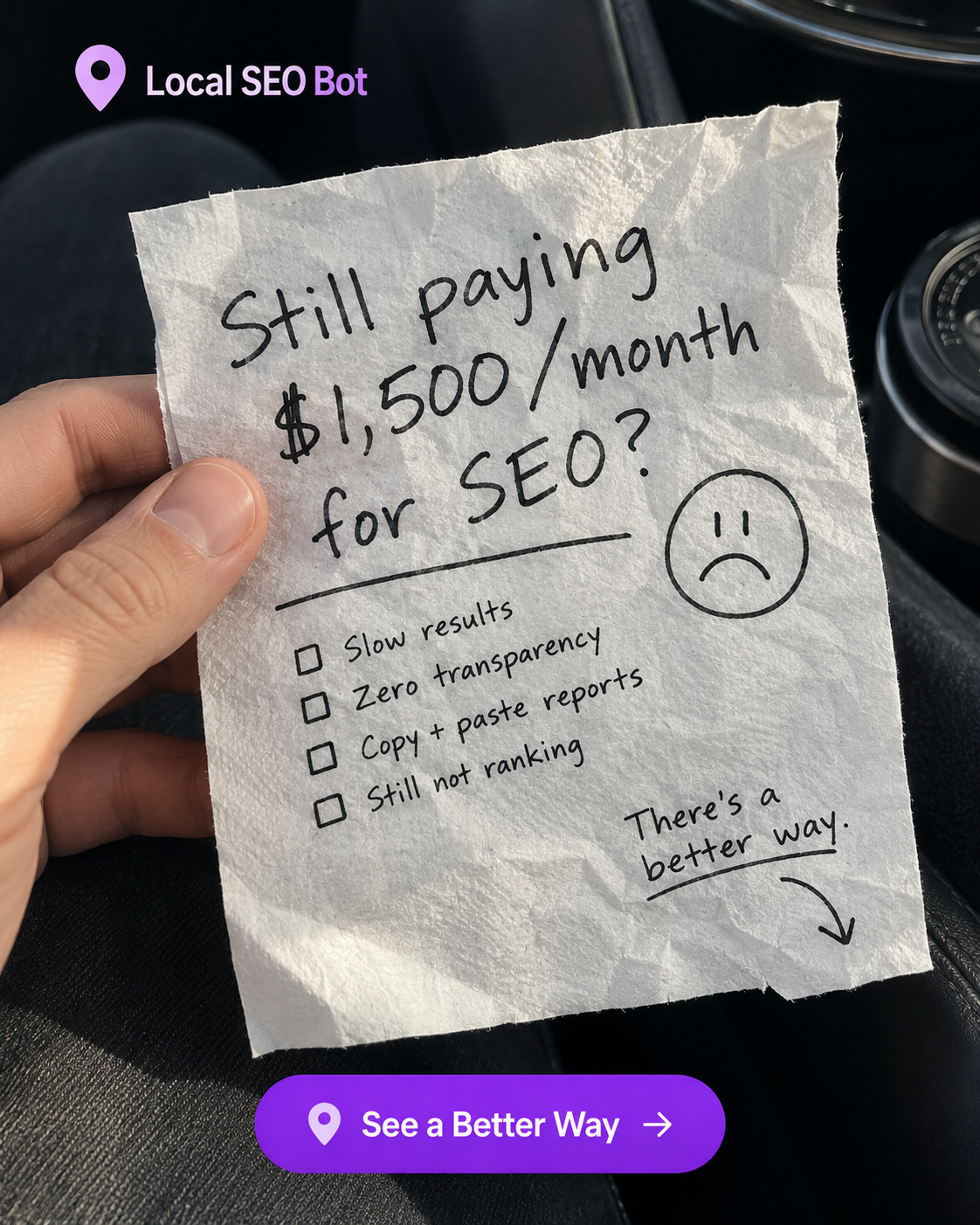 Local SEO Bot Facebook ad: See a better way than $1,500/mo SEO