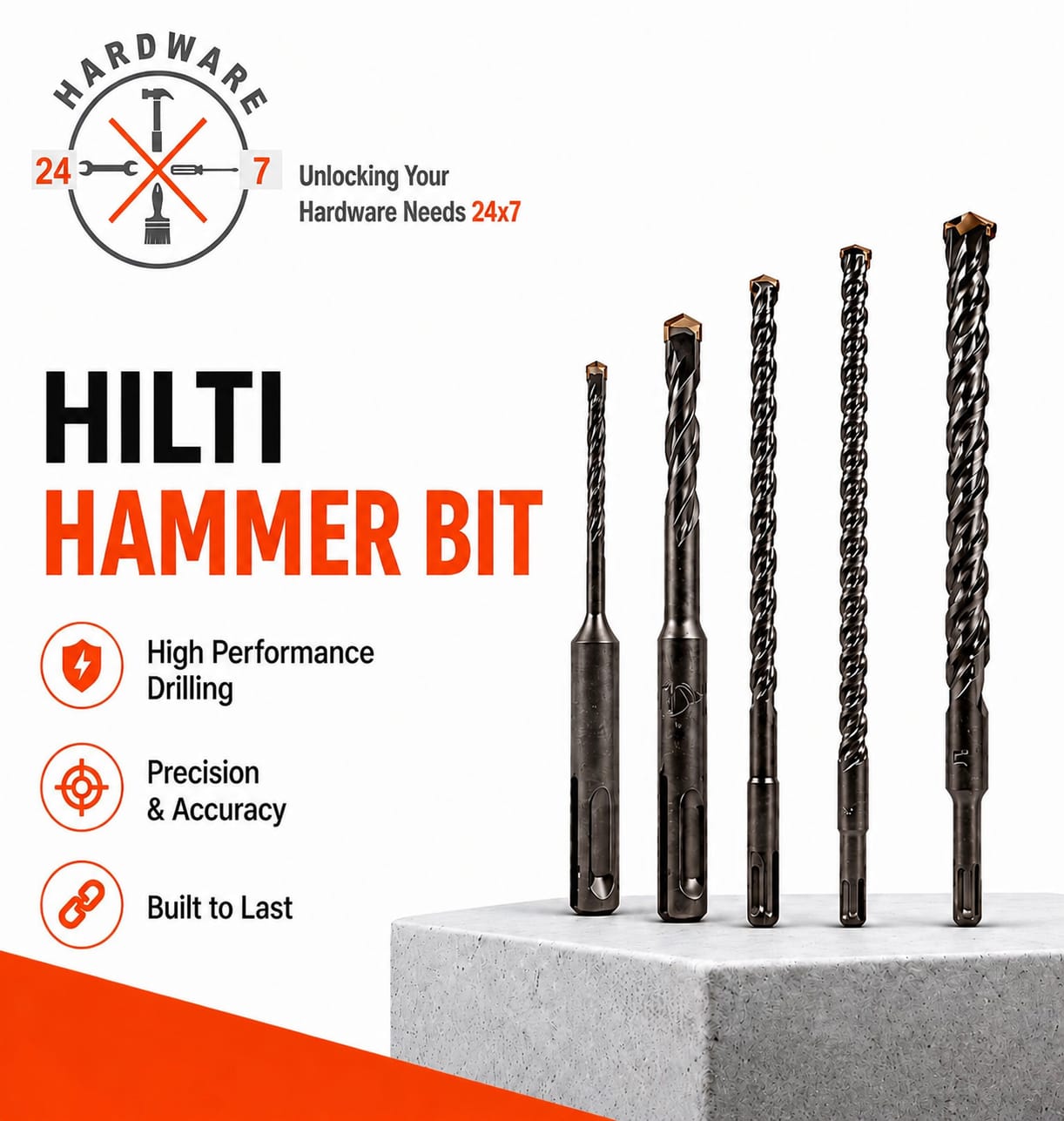 Hardware 24x7 Facebook ad: Concrete ho ya brick drilling, ab har kaam…