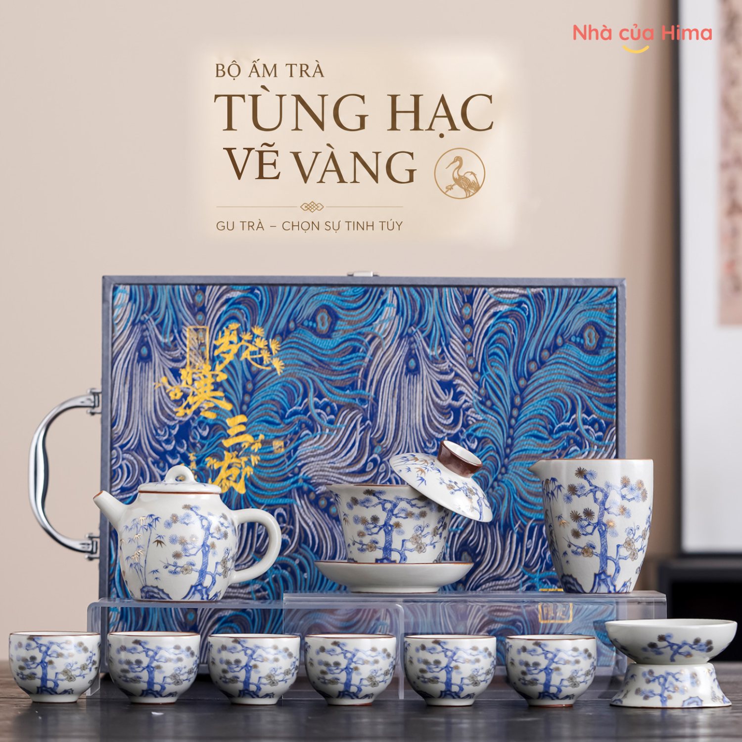 Nhà Hima - Home Decor Facebook ad: Bộ ấm trà men rạn Tùng Hạc Vẽ…